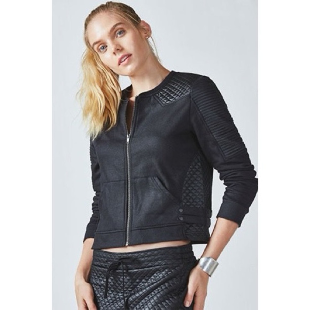 Fabletics Black Moto Cropped Jacket Sz S